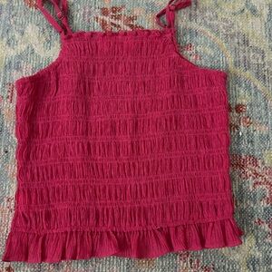 Mittoshop Pink Smocked Ruffled Crop Tank Top